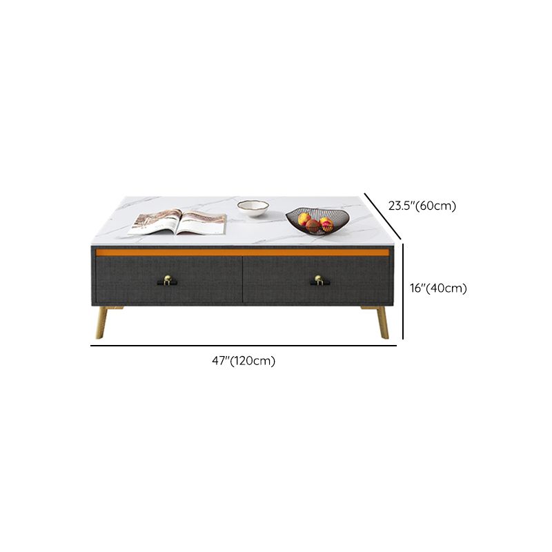 Contemporary Rectangle Stone Cocktail Table Slate with 4 Drawers