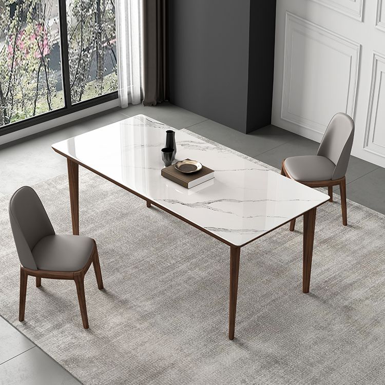 Rectangular Mid-Century Modern Table Sintered Stone Table with Wood Legs