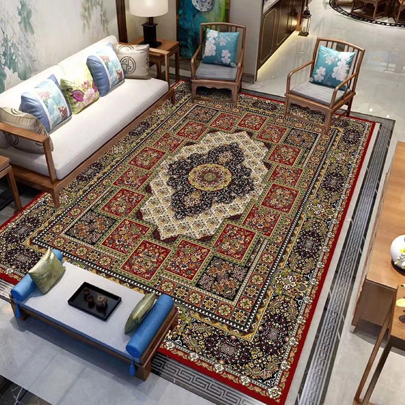 Traditional Medallion Print Rug Polyester Carpet Non-Slip Backing Area Rug for Living Room