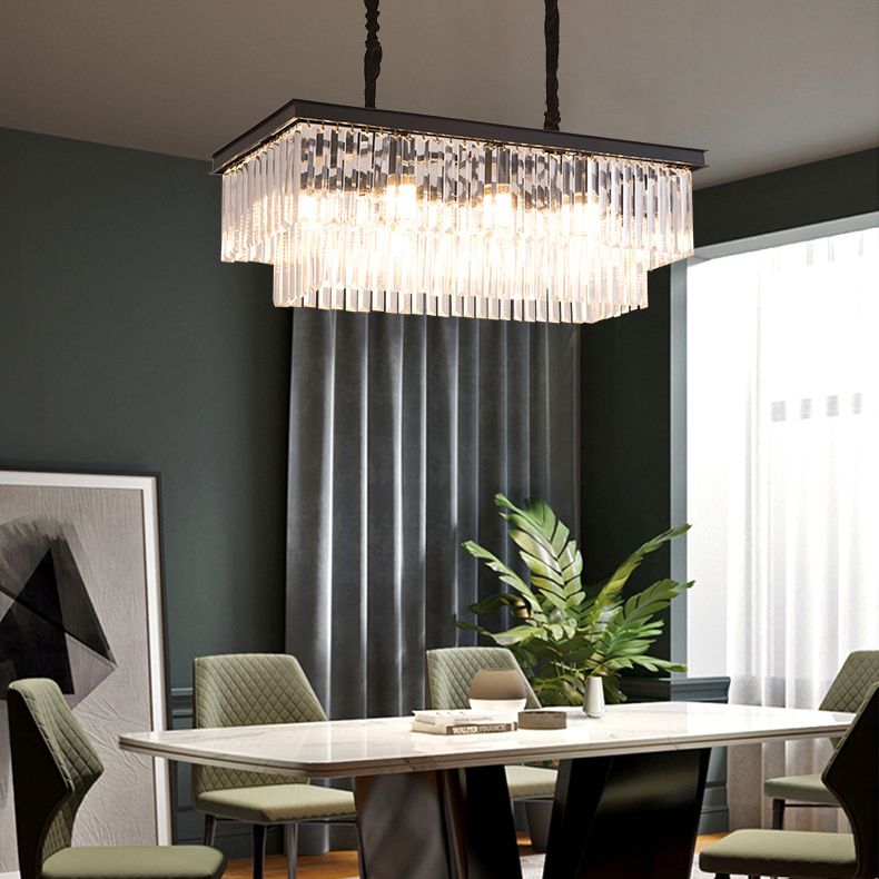 Multiple-Light Rectangle Island Lighting Modern Crystal Island Pendant Lights