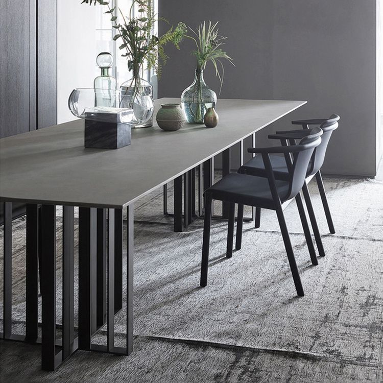 Industrial Rectangle Home Furniture Stone Double Pedestal Dining Table for Home