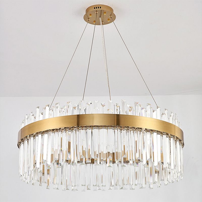 LED Parlor Pendant Lighting Fixture Contemporary Gold Suspension Lamp with Circle Crystal Shade