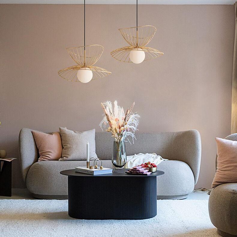 Nordic Minimalist Creative Open Cage Pendant Light Metal Suspension Light for Dining Table