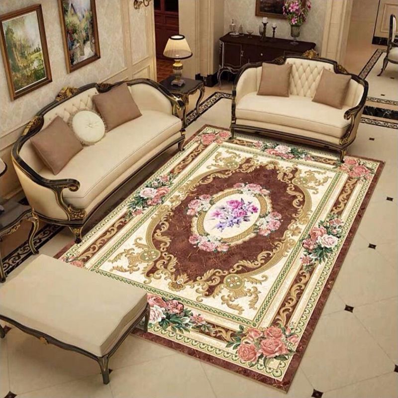 luxury European Style Rug Classic Floral Print Carpet Polyester Anti-Slip Backing Rug for Home Decor