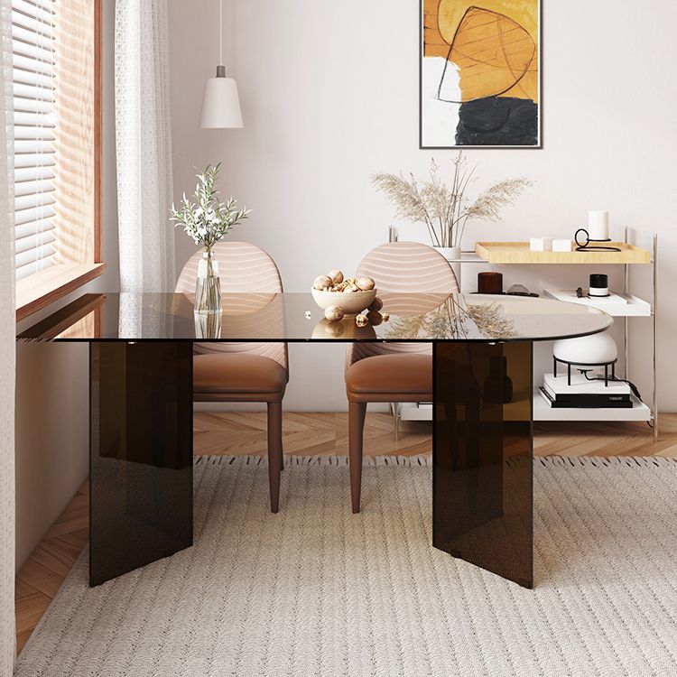 Mesa de comedor de vidrio templado contemporáneo Mesa de comedor de pedestal doble para cenar