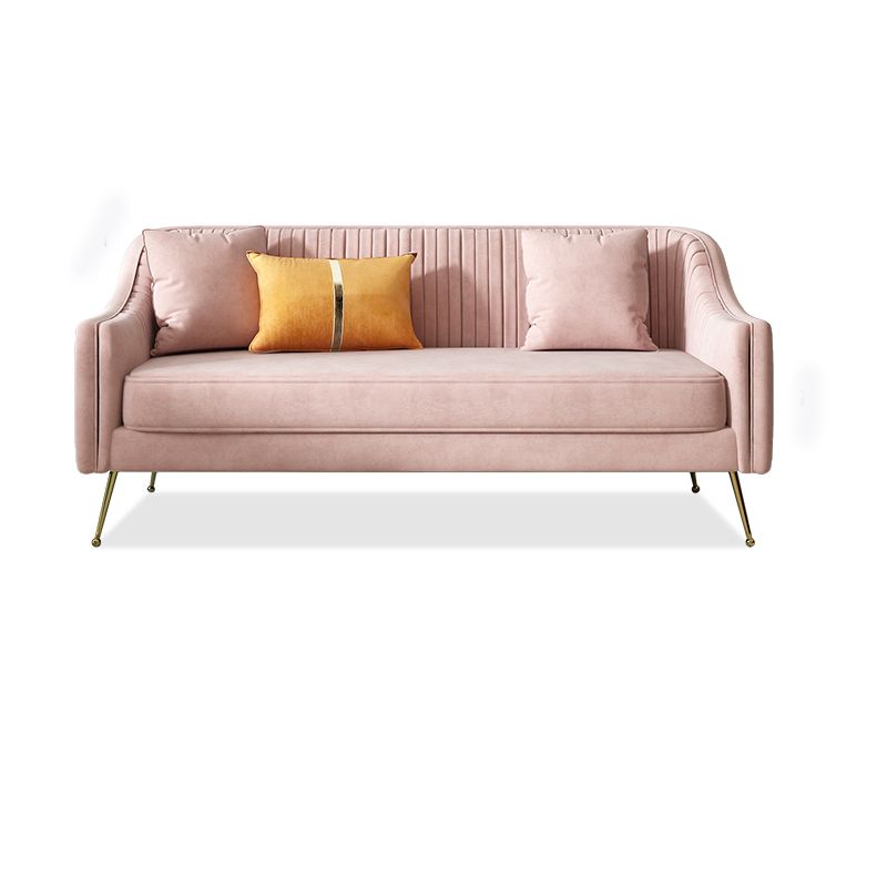Glam Sewn Pillow Back Living Room Slipcovered Sloped Arm Seating