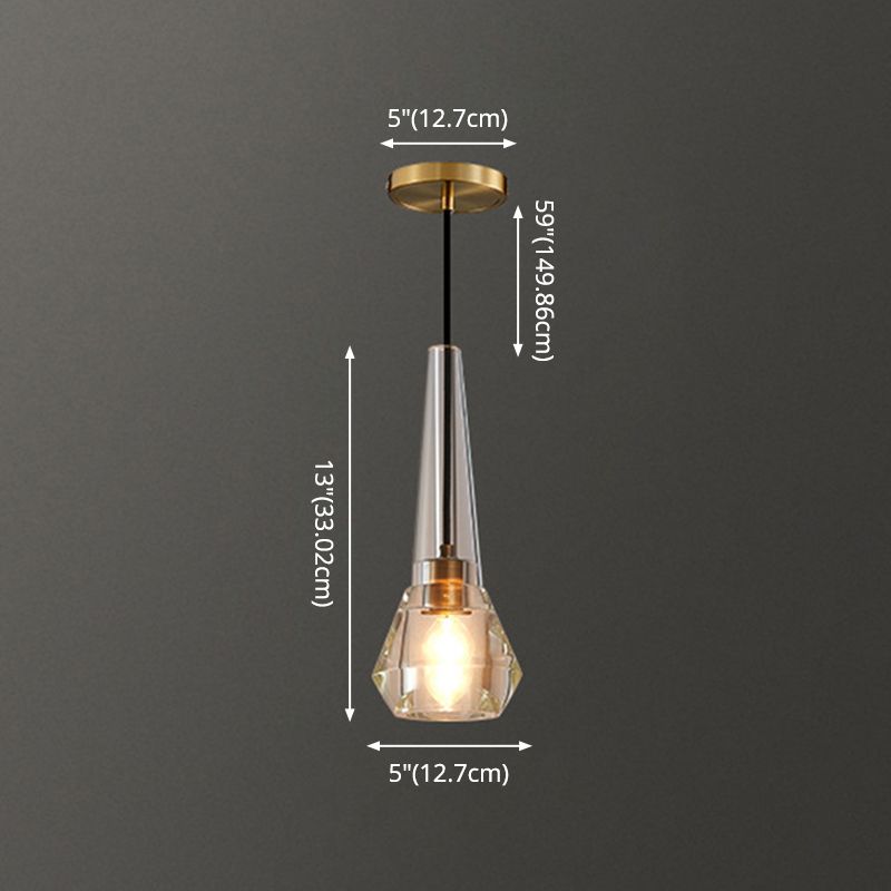 Shaded Pendant Light Fixture Simplicity Crystal Block 1-Light Brass Ceiling Light
