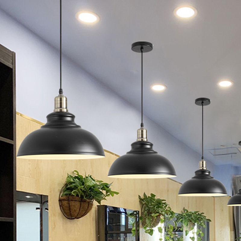 1-Light Hanging Pendant Lights Industrial Dome-Shaped Metal Commercial Pendant Lighting in Black