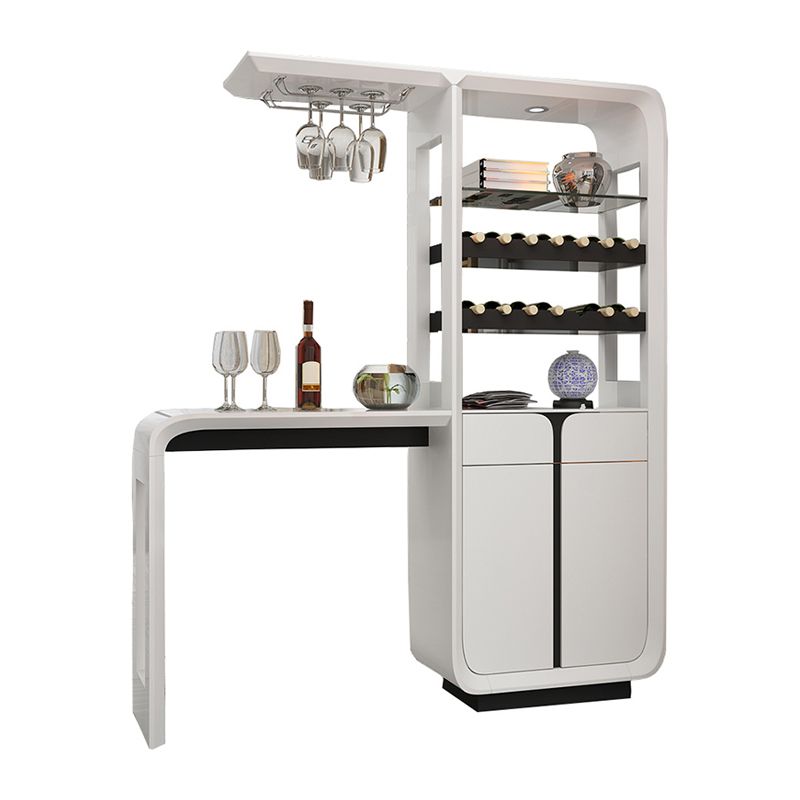 Modern Rectangle Bar Table Wood Table with Wine Cabinet for Living Room