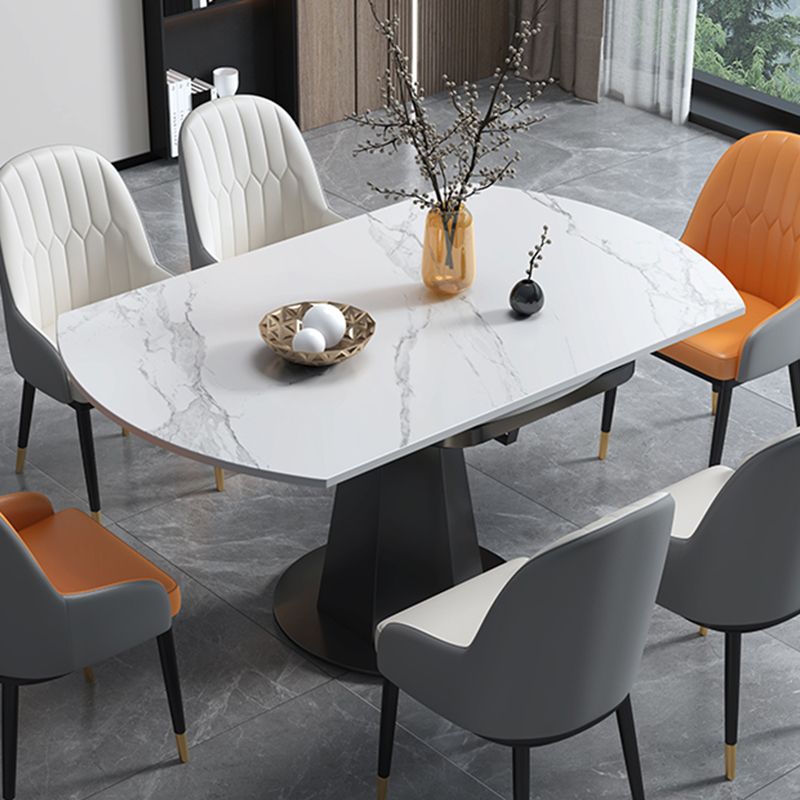 Modern Style Sintered Stone Dining Table Round Drop-Leaf Table with Pedestal