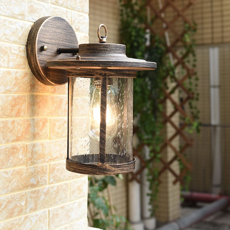 Seedy Glass Bronze Sconce Fixture Lantern Single Light Countryside Wall Mounted Lighting for Patio