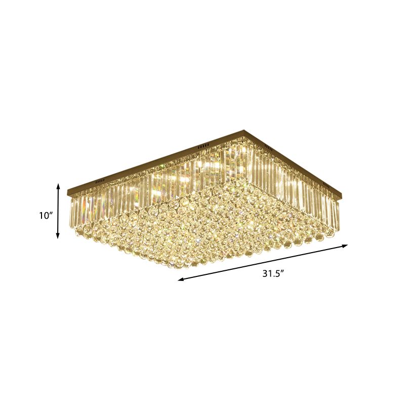 Rectangle Living Room Flush Ceiling Light Clear Crystal LED Contemporary Lighting Fixture