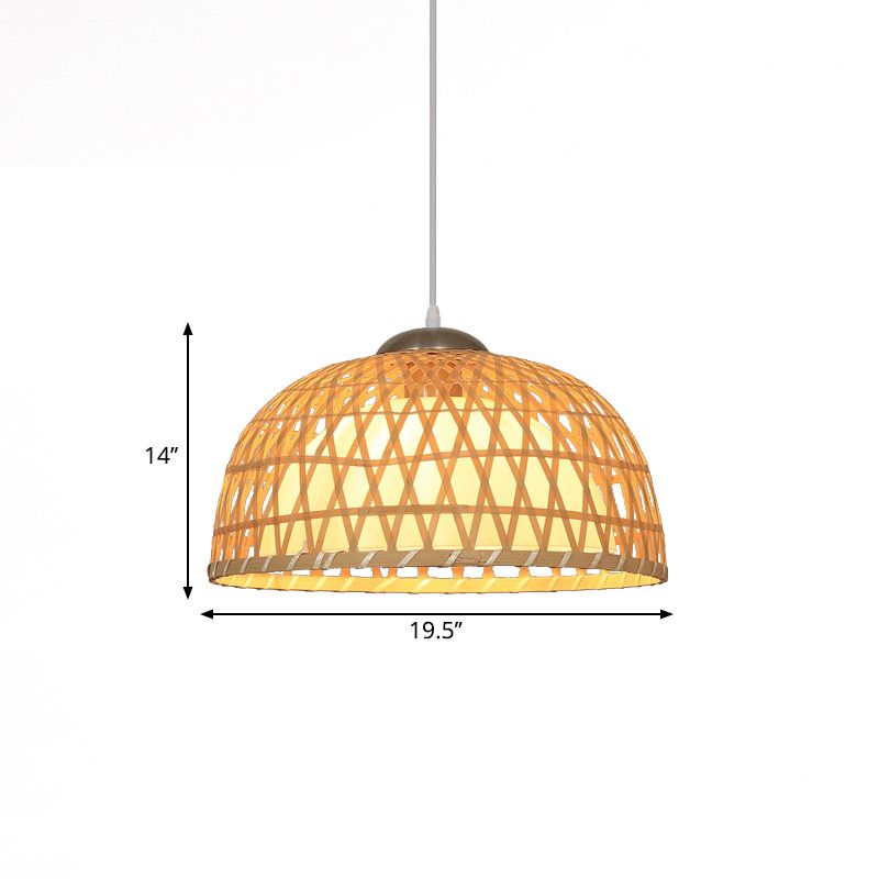 Koepel hout hangende verlichting Aziatisch 1-licht beige plafond hanger licht voor restaurant