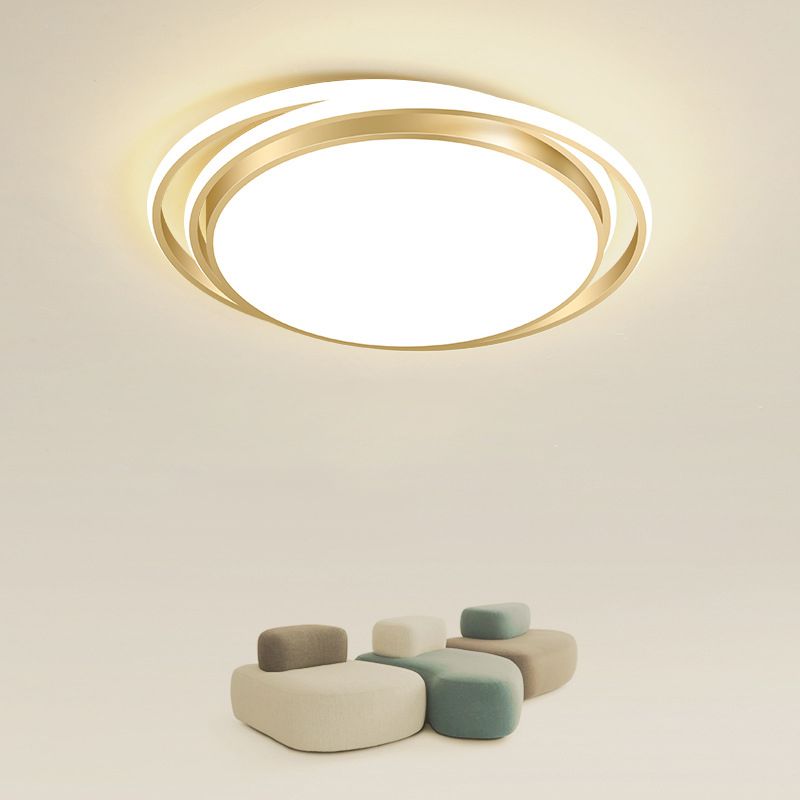 Luz LED circular dorada de montaje empotrado, montaje empotrado de techo de metal minimalista moderno para sala de estar