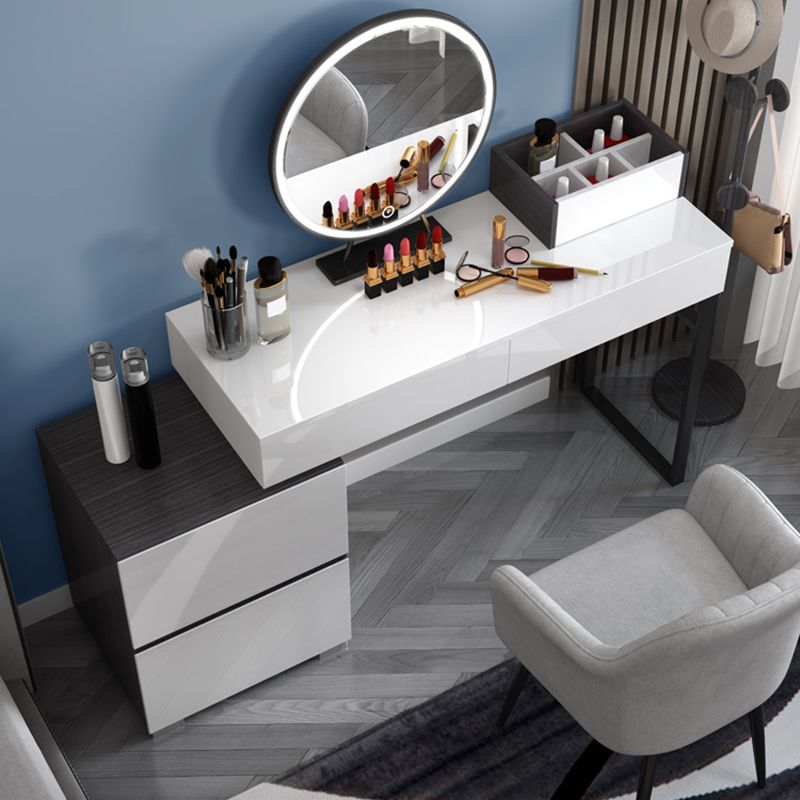 Modern 28.94" H Vanity Dressing Table Set 4 Drawers White Dresser with Stool