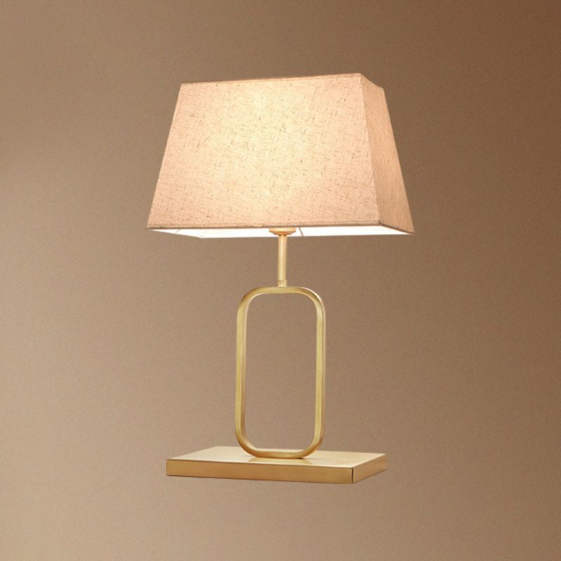 Contemporary Rounded Rectangle Table Light Metal 1-Light Bedside Nightstand Lamp with Fabric Shade in Gold