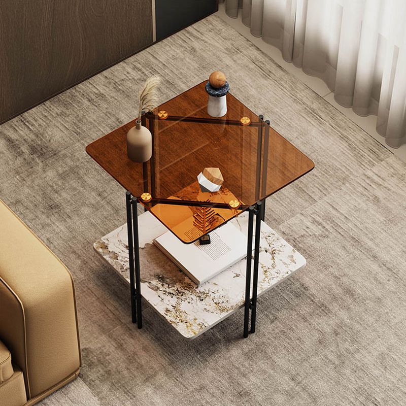 Modern Square Corner Table 4 Legs Side End Table with Storage