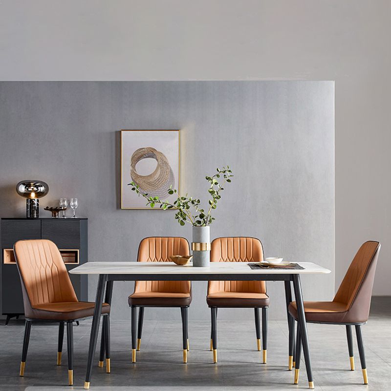 Rectangle Modern Dining Table White Stone Top Indoor Dinette Table