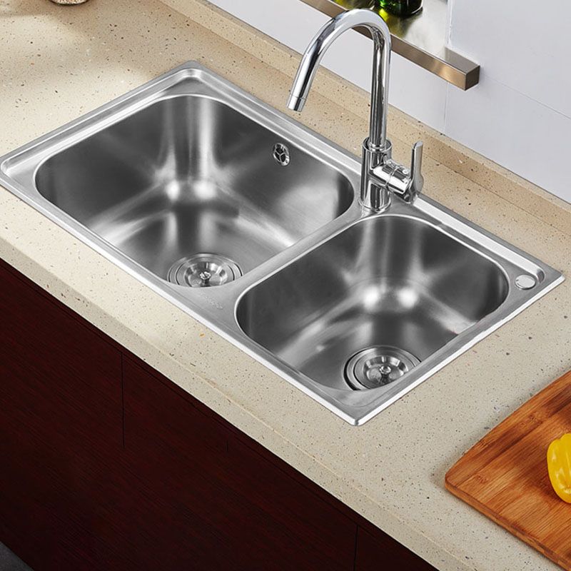 Stainless Steel Kitchen Sink Double Bowl Kitchen Sink with Drain Assembly