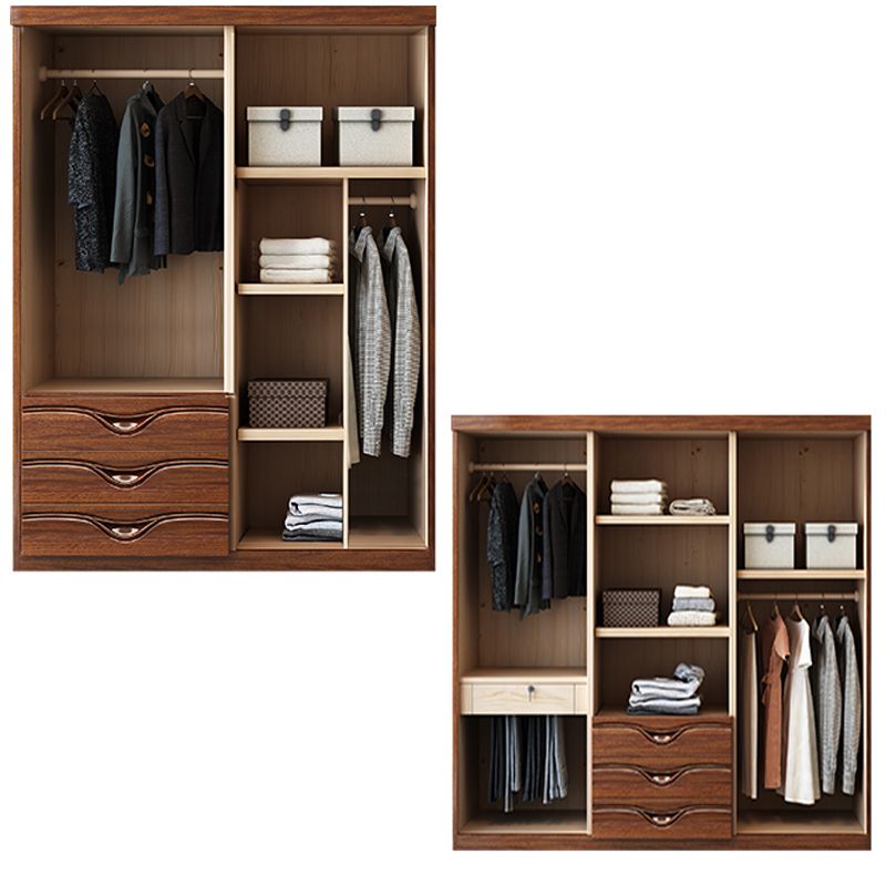 Traditional Walnut Solid Wood Wardrobe Freestanding Wardrobe Armoire with Drawers