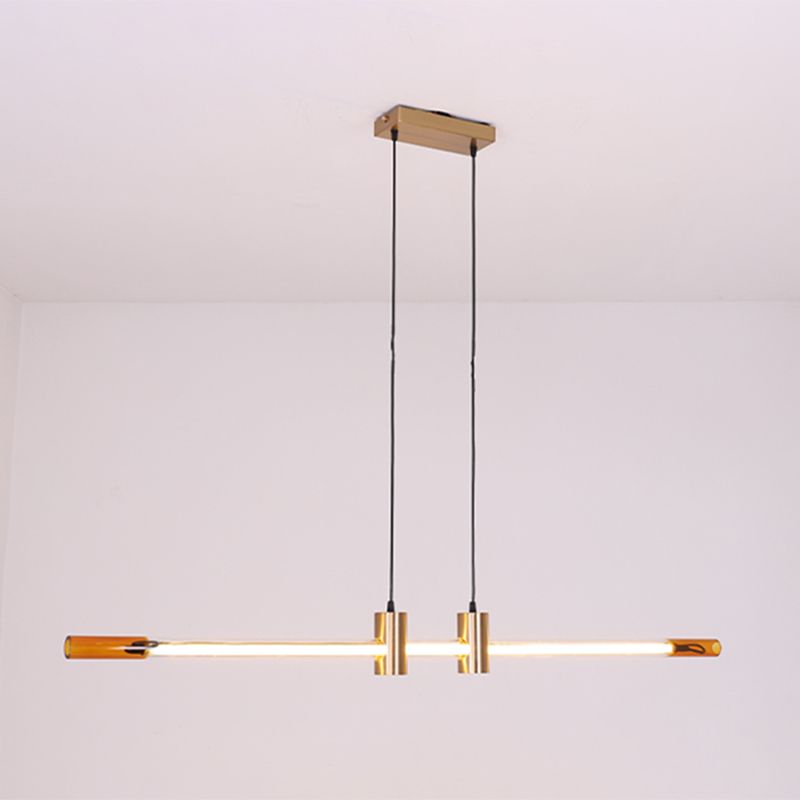 Lámpara de la isla de metal dorado moderna luz colgante de restaurante lineal de 1 luz con sombra de vidrio