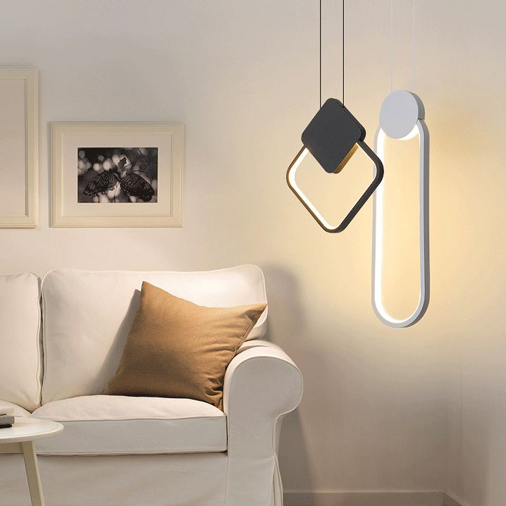 Moderne minimalistische LED -hanglampje Smeedijzeren geometrische hanglamp met acrylschaduw