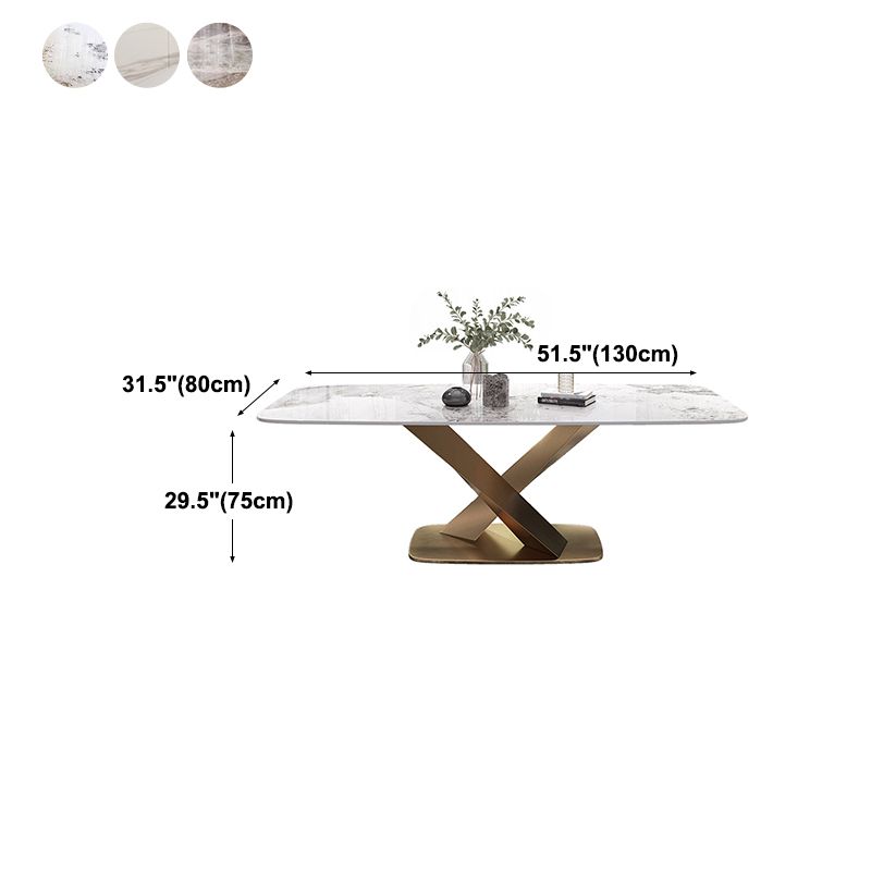Luxury Sintered Stone Dining Table Rectangle Table with Single Pedestal in Gold