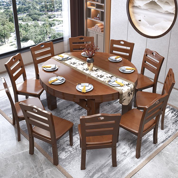 Minimalist Solid Wood Round Table Standard Extendable Dining Table with 4 Legs Base