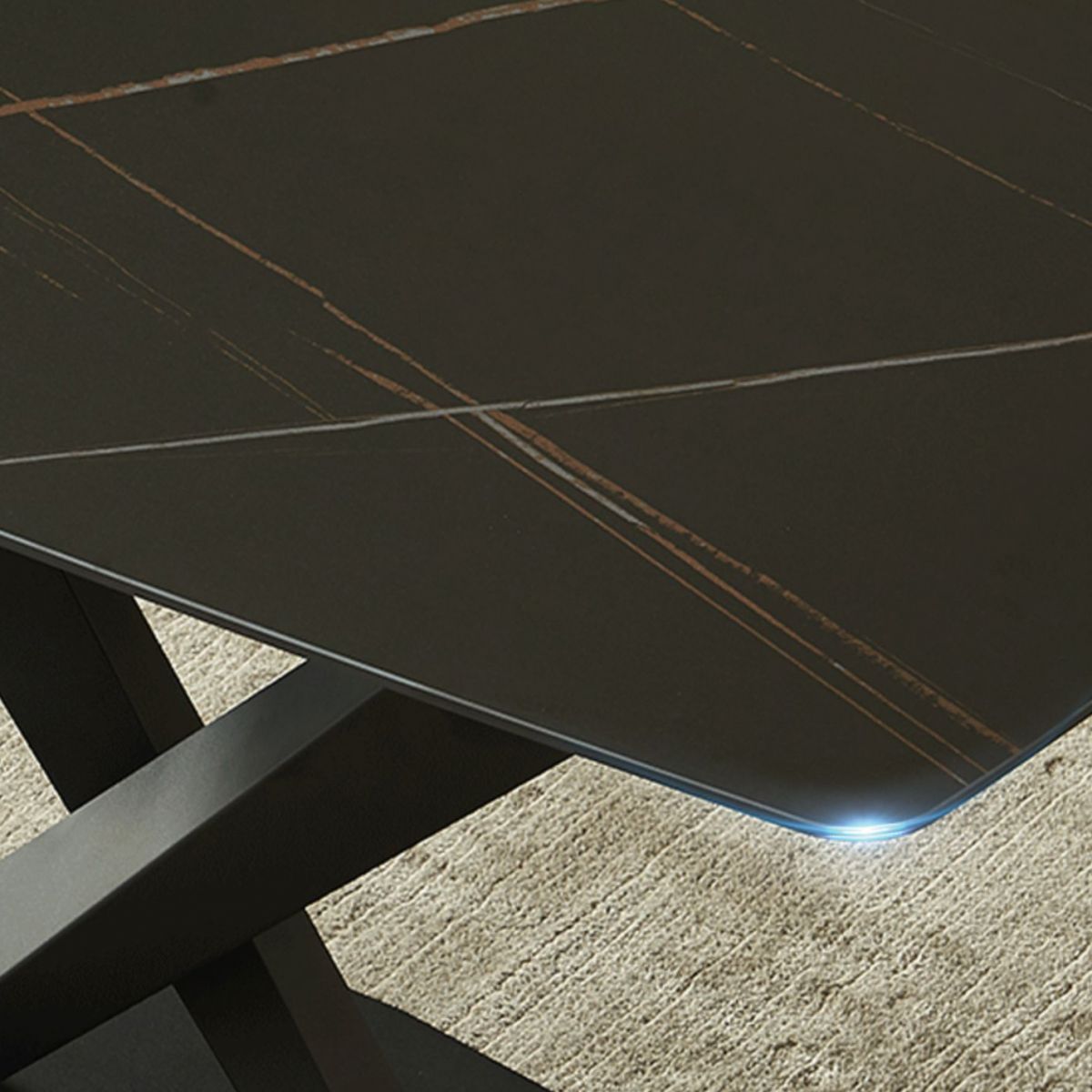 Contemporary Rectangle Dining Room Table Sintered Stone Table with Pedestal Base