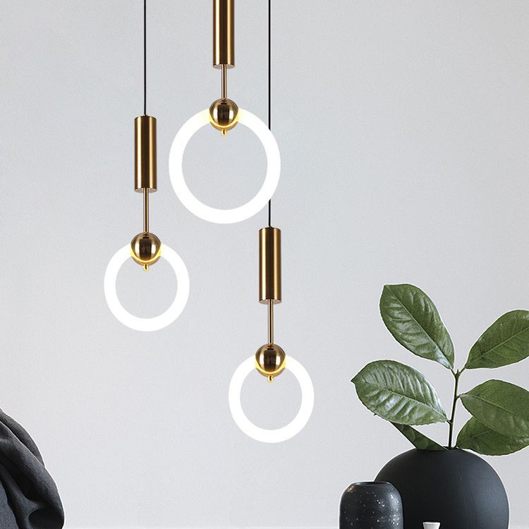 Gold Round Shape Pendant Lamp Modern Minimalist LED Hanging Lamp for Dining Table