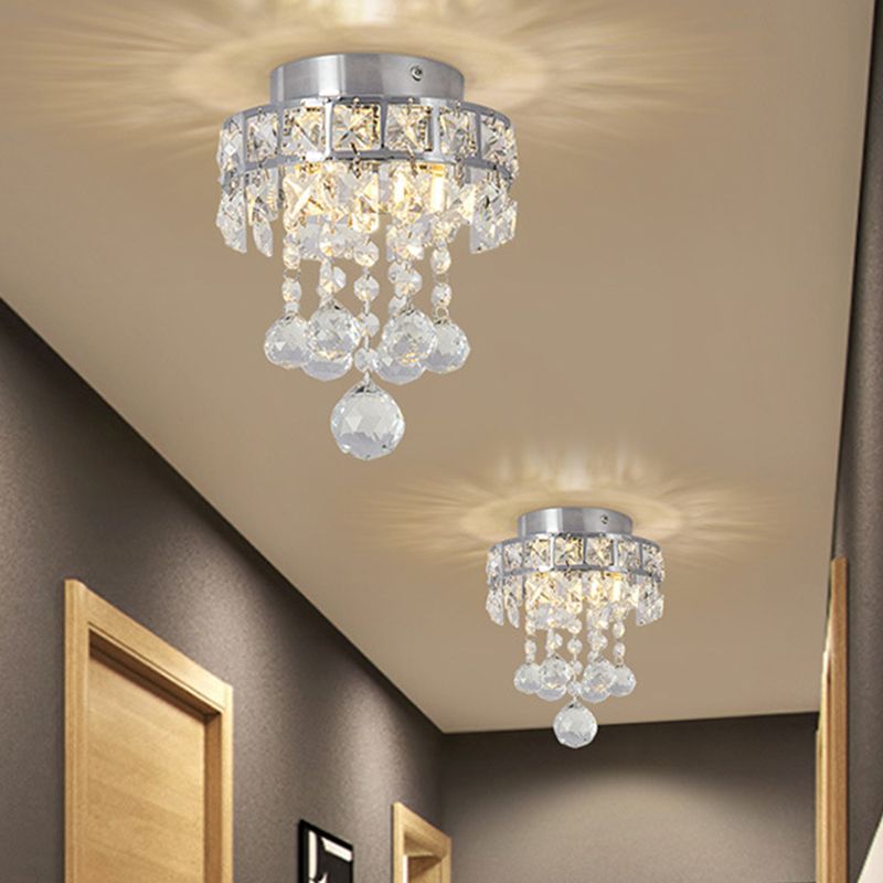 Marco de anillo Clear Crystal Drapeping Techo Accesorio Contemporáneo 1 Cabeza Semi Flush Light in Silver