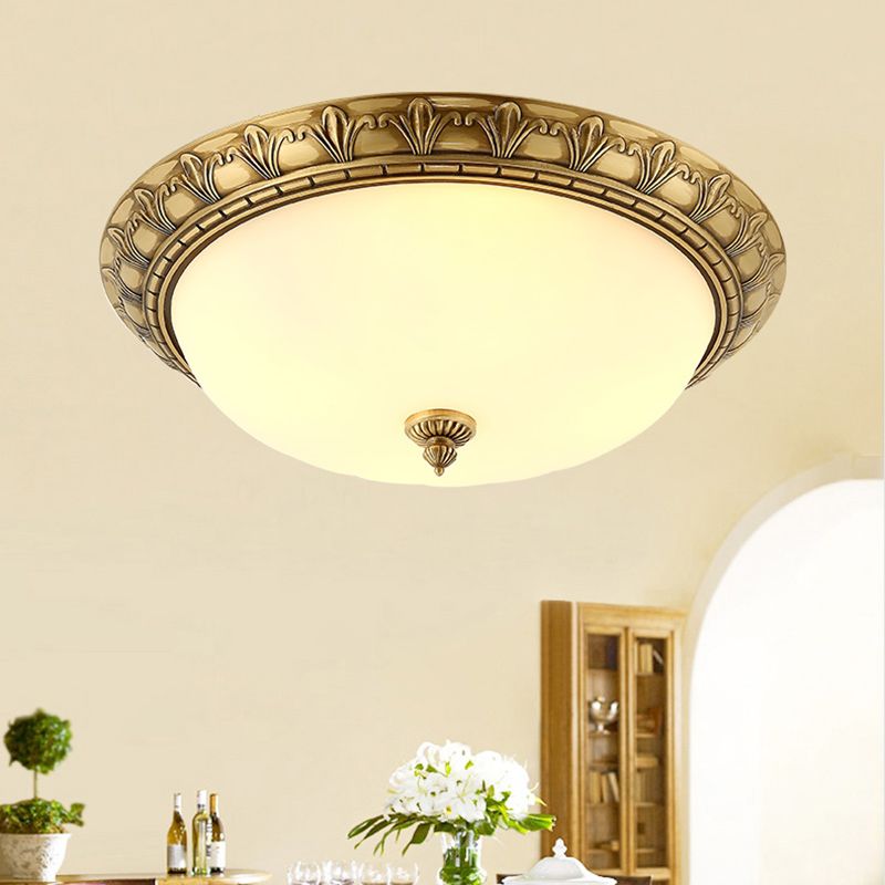 Traditional Flush Mount Light White Glass Shade Ceiling Lamp for Coffee Shop