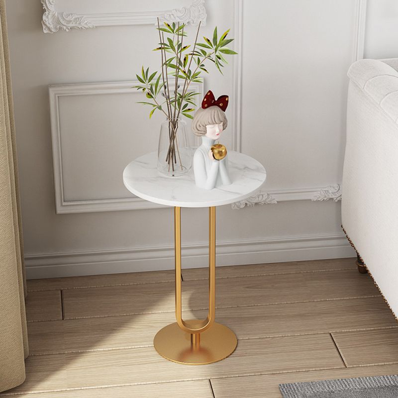Dia 15.7"/19.7" Round Stone End Table Pedestal Side Table in White