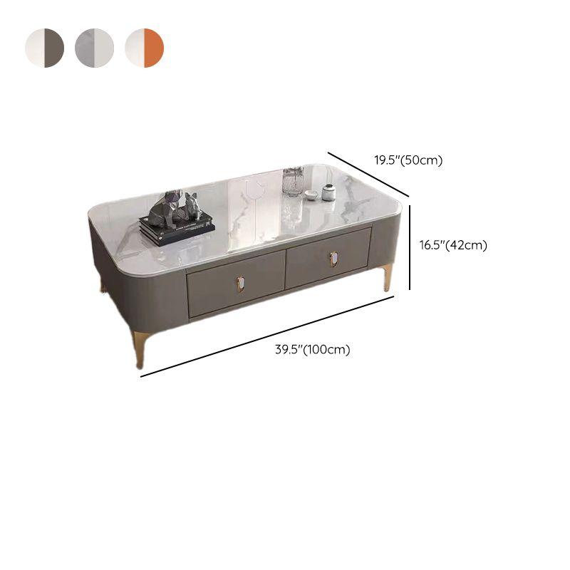 Triangle Slate Coffee Table Glam 4 Legs with 2 Storage Drawers