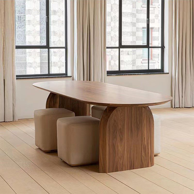 Modern Solid Wood Dining Table Oval Wooden Table with Double Pedestal for Restaurant