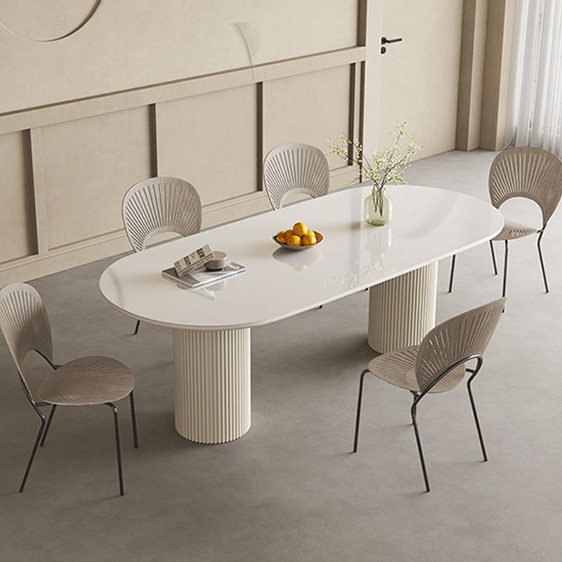Slate and Metal Table Glam Style Simple Home White Oval Dining Table
