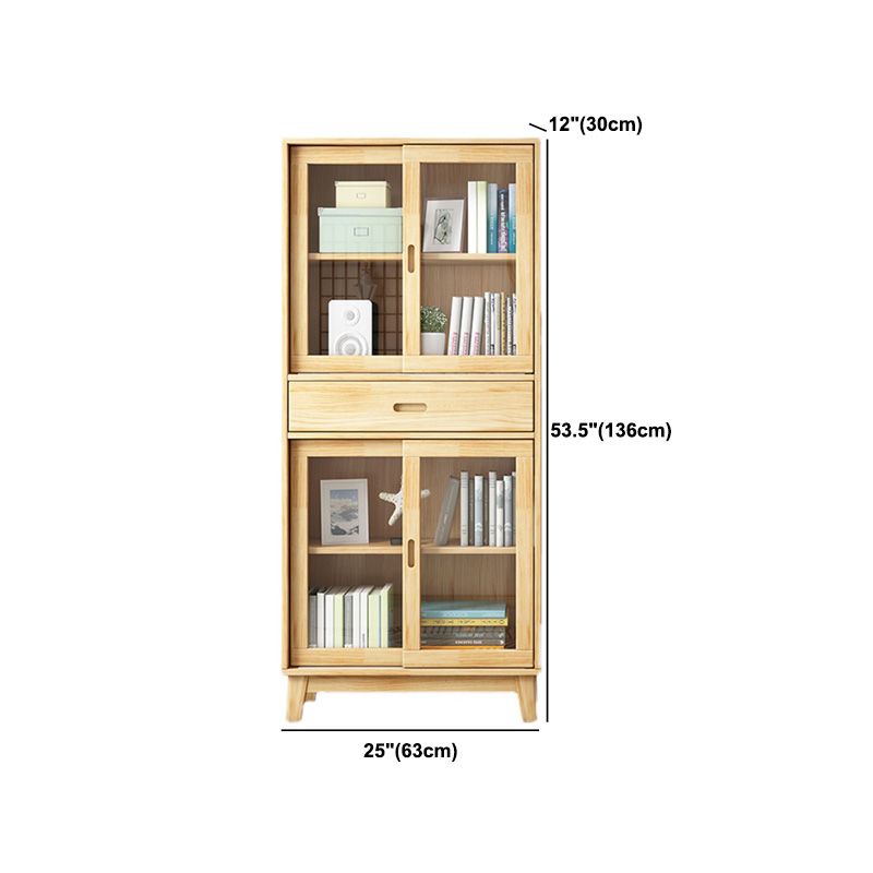 Contemporary Cabinet Natural Finish Side Cabinet with Glass Paned