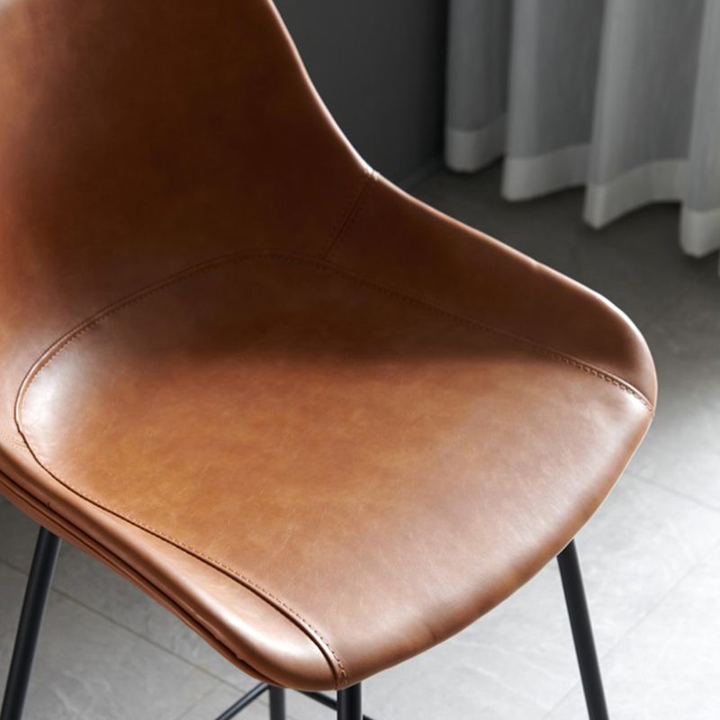 Industrial Bucket Leather Counter Bar Stool Footrest Counter Chair with Black Base