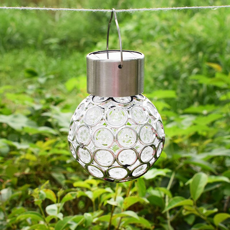 1 Piece Stainless-Steel Hollow Ball LED Hanging Light Modern Clear Solar Pendant Light