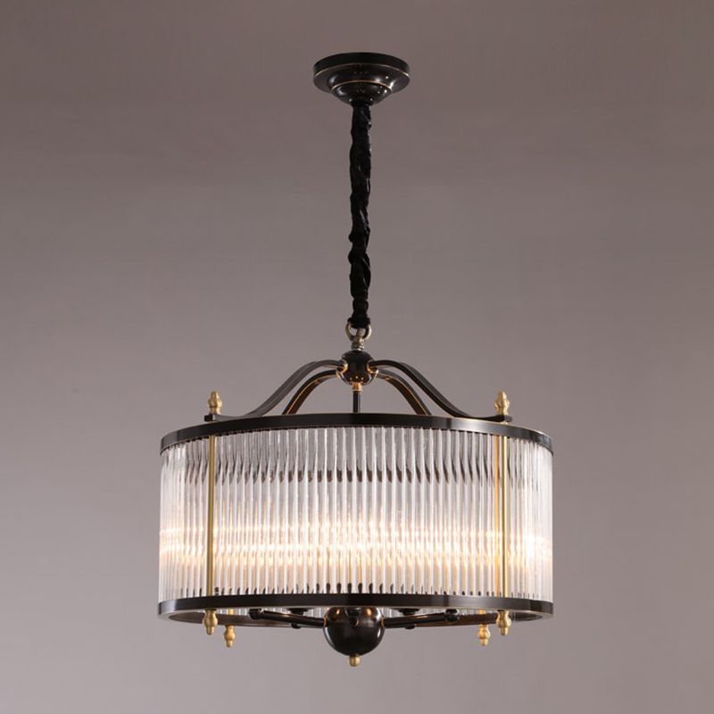 Copper Chandelier Light Fixtures American Style Multi-Head Drum Suspension Lamps for Living Room