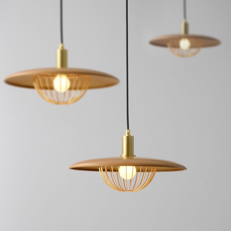 1-licht houten eenvoud hangend licht met gouden ijzeren kooi schaduw moderne stijl slaapkamer verlichting armatuur