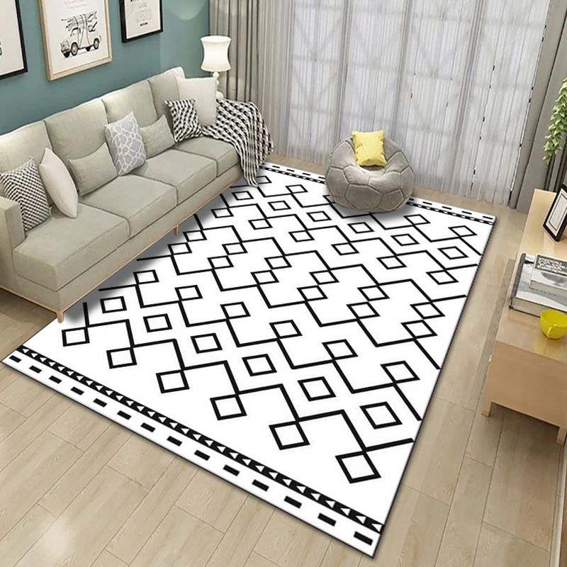 Contemporary Living Room Rug Multicolor Geo Printed Area Rug Polyster Pet Friendly Easy Care Carpet
