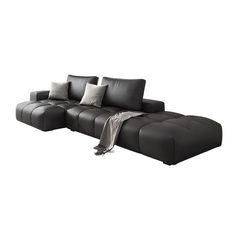 One Side Armrest Cushioning Back Sofa Bed Black Imitation Leather Sofa