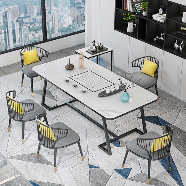 Slate and Metal Table Glam Style Simple Home Rectangular Dining Table