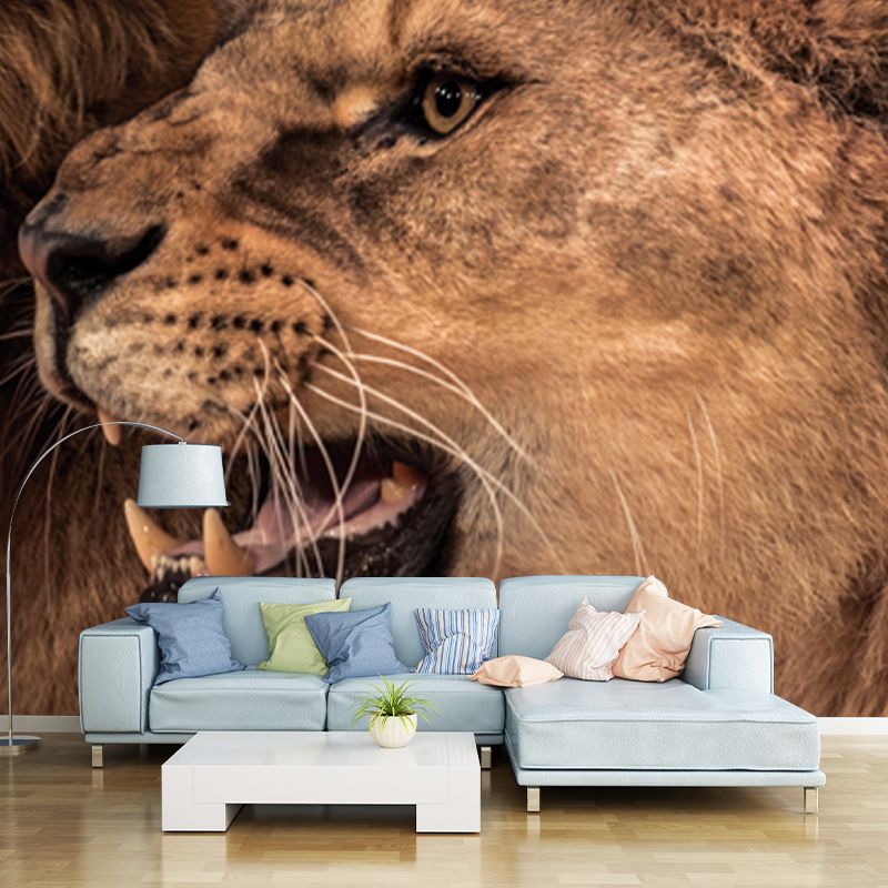 Couple of Lions Roaring Mural Modernist Water-Proof Living Room Wall Decor, Custom Made