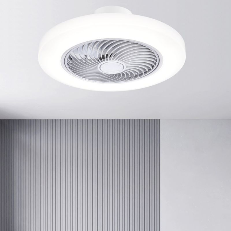 Modern Style Round Fan Light Fixture Acrylic Bedroom LED Semi Flush Ceiling Light