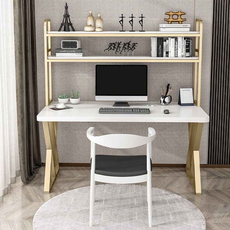 Rectangular Bedroom Desk Modern Style Desk with Solid Wood Top and Metal Legs
