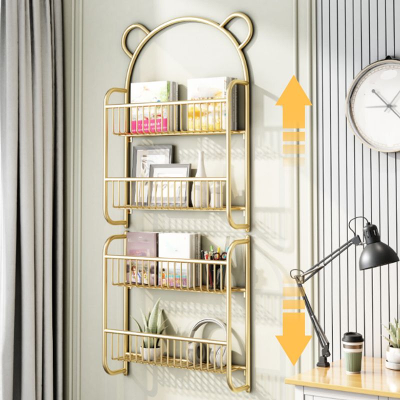 Wall Mounted Standard Bookshelf Metal Shelves Included Bookcase in Gold