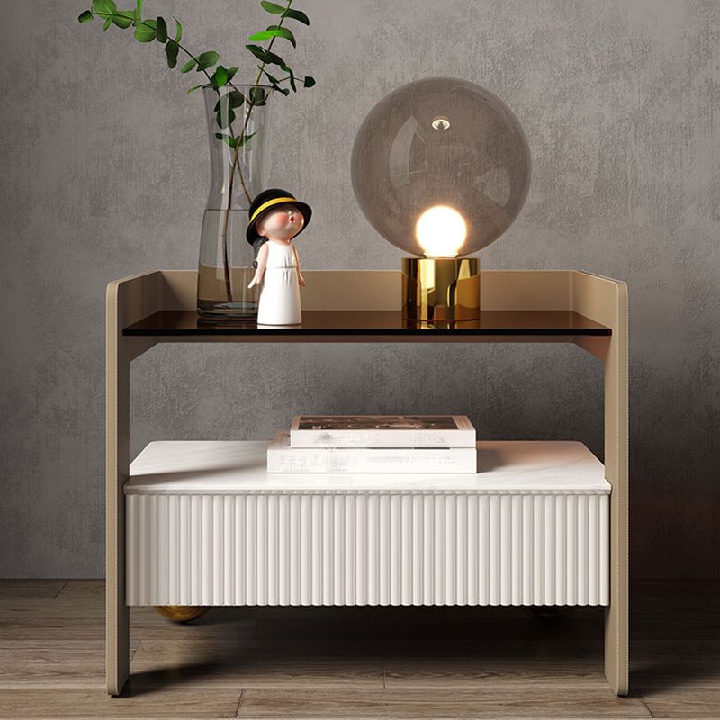 Accent Table Nightstand with Drawer and Shelf 19" Tall Wood Nightstand