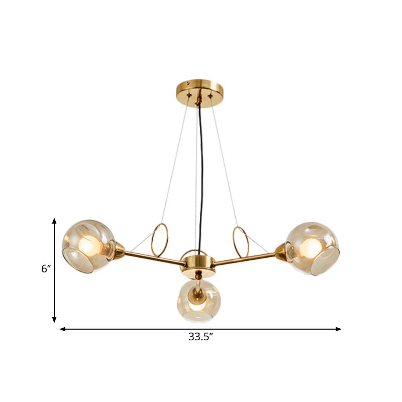 Globe Clear Glass Chandelier Light Fixture Vintage 3/6/8 Bulbs Gold Hanging Lighting, Warm/White Light